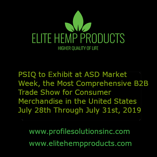 PSIQ to Exhibit at ASD Market Week, the Most Comprehensive B2B Trade Show for Consumer Merchandise in the United States July 28th Through July 31st, 2019
